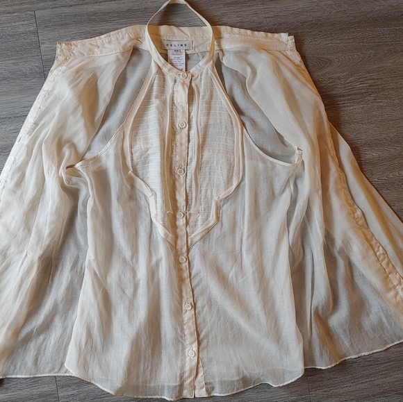 CELINE Ethereal White Silk Blend Long Sleeve Blouse - Picture 5 of 12
